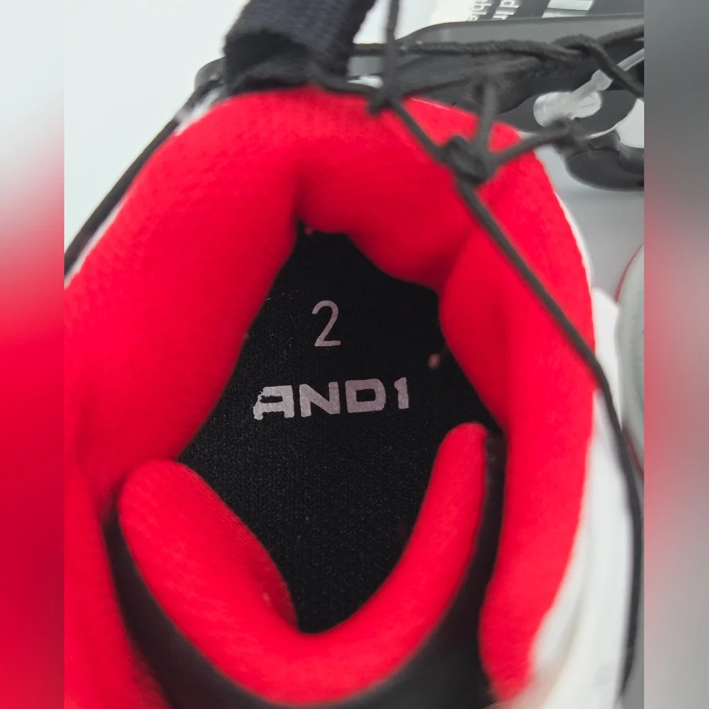 AND1 Boys Basketball Shoes Size 2 Toddler White Black Red New - Picture 3 of 7